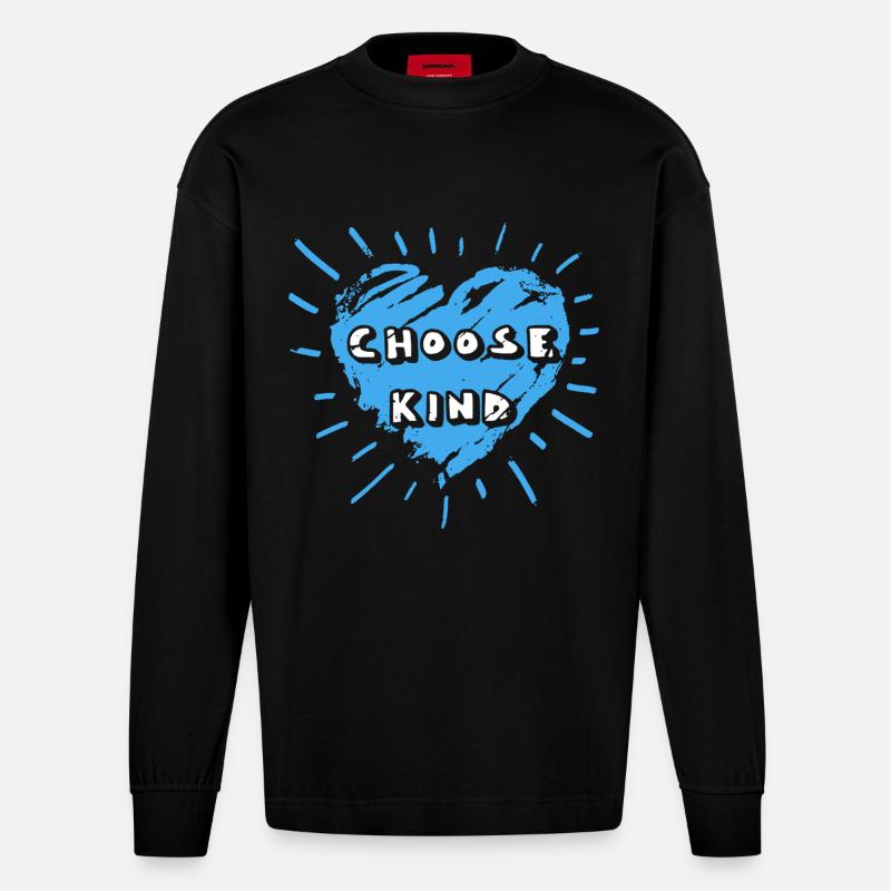 Choose Kind Be Kindness - Heavyweight Oversized Organic Longsleeve Shirt Made in EU - SOLID BLACK