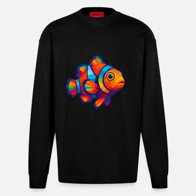 WPAP Polygon Stil Tiere - Clownfisch - Heavyweight Oversized Organic Langarmshirt Made in EU - SOLID BLACK