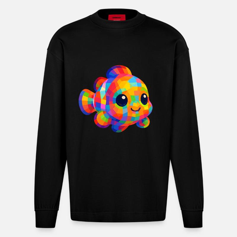 WPAP Polygon Style Animaux Kawaii Bébé Clownfish - Manches longues bio épais oversize fabriqué en UE - SOLID BLACK