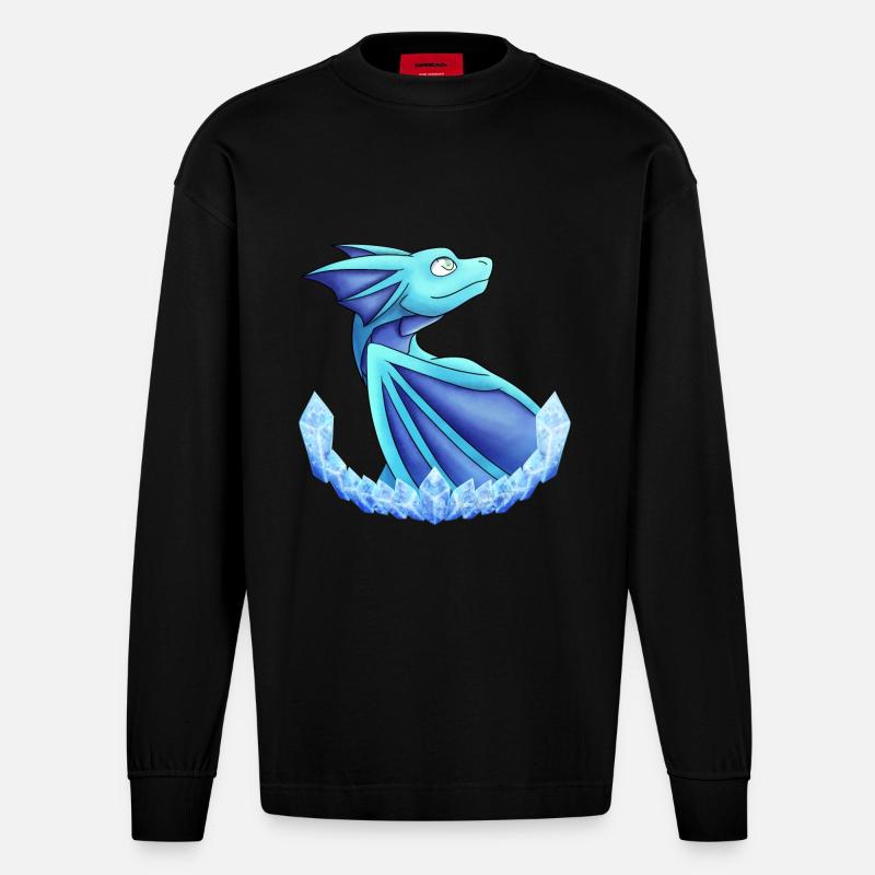 Frost-Drache - Heavyweight Oversized Organic Langarmshirt Made in EU - SOLID BLACK