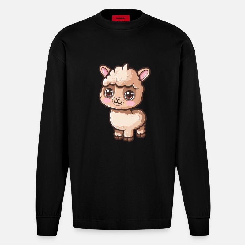 Motif d’alpaga mignon pour vous - Manches longues bio épais oversize fabriqué en UE - SOLID BLACK