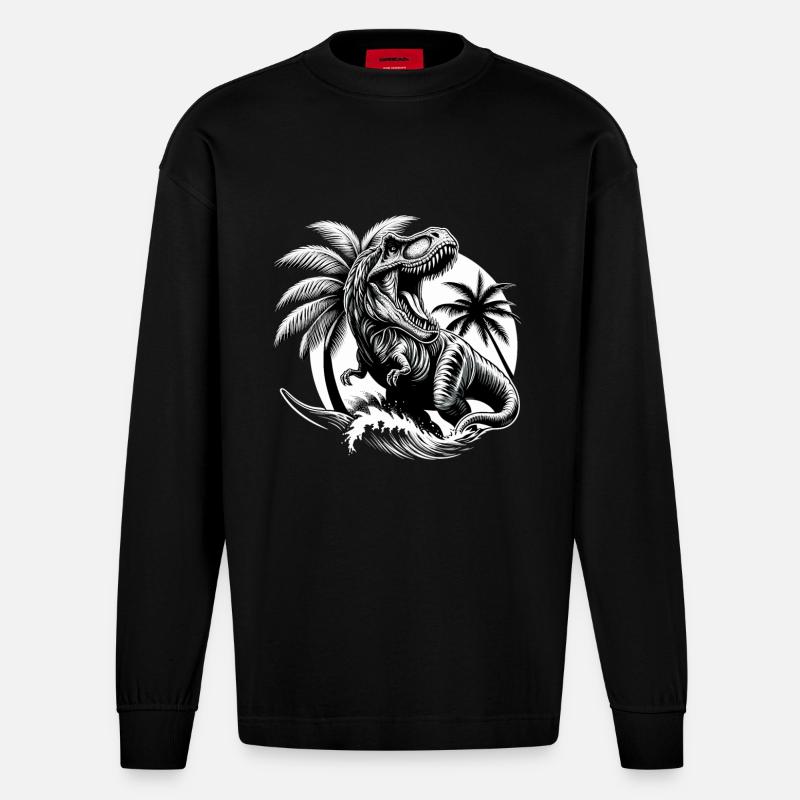 Brüllender T-Rex Dinosaurier Geschenk - Heavyweight Oversized Organic Langarmshirt Made in EU - SOLID BLACK