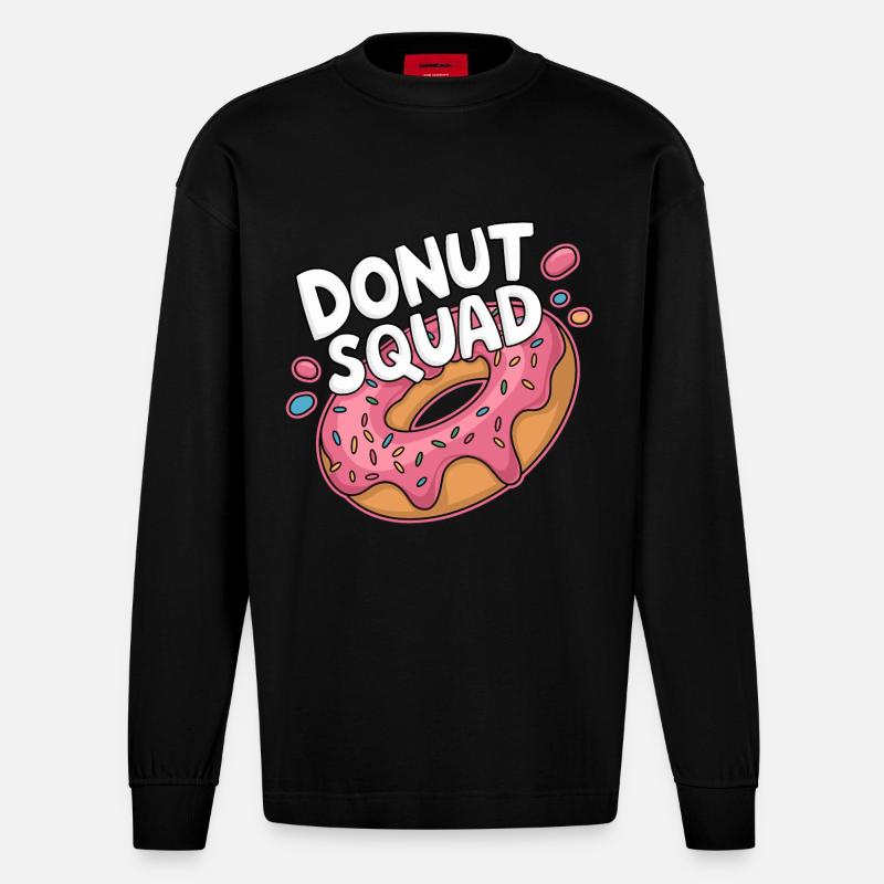 Donut Squad Beignets Beignets - Manches longues bio épais oversize fabriqué en UE - SOLID BLACK
