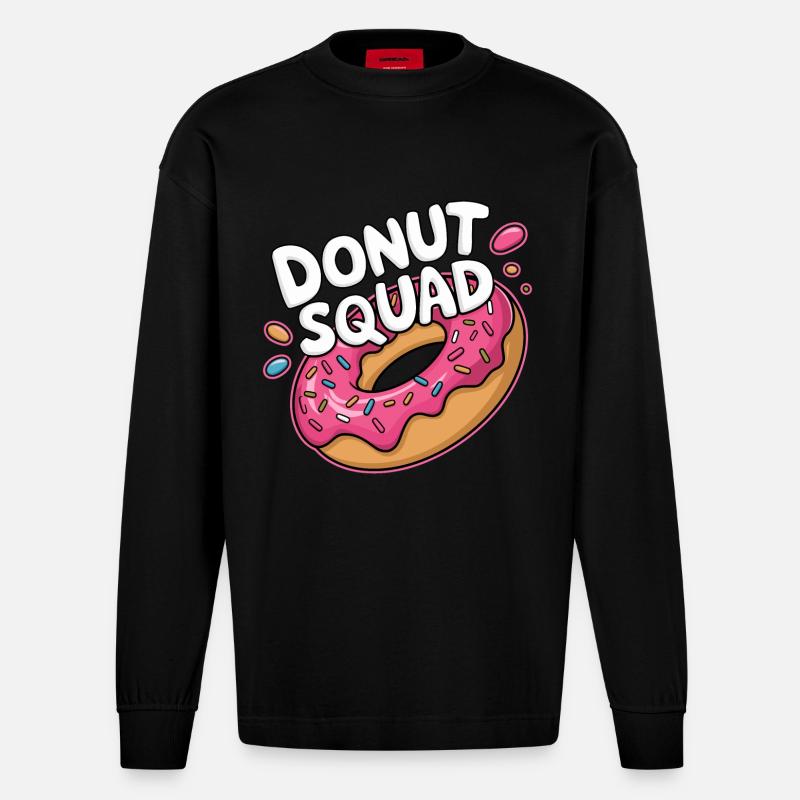 Donut Squad Beignets Beignets - Manches longues bio épais oversize fabriqué en UE - SOLID BLACK