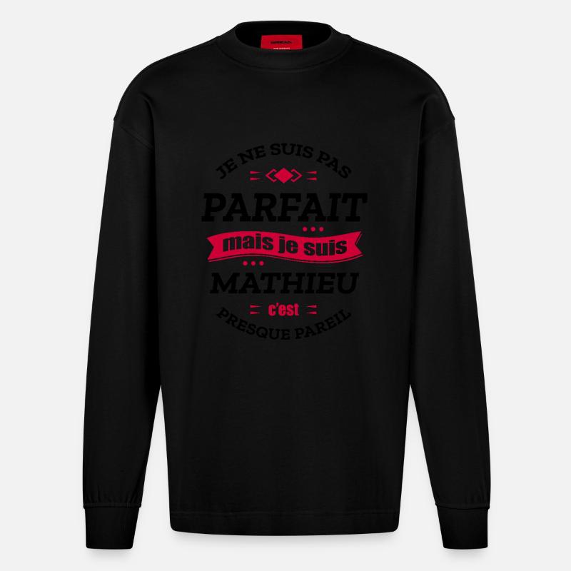 MATHIEU PARFAIT - PRENOM MATHIEU - Manches longues bio épais oversize fabriqué en UE - SOLID BLACK