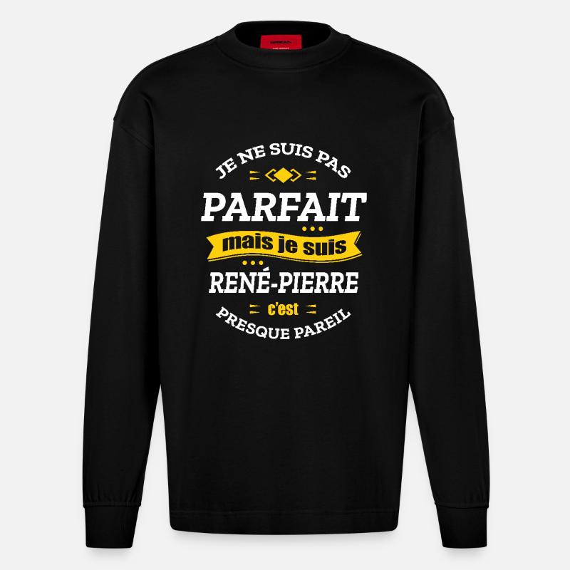 RENÉ-PIERRE PARFAIT - PRENOM RENÉ-PIERRE - Manches longues bio épais oversize fabriqué en UE - SOLID BLACK
