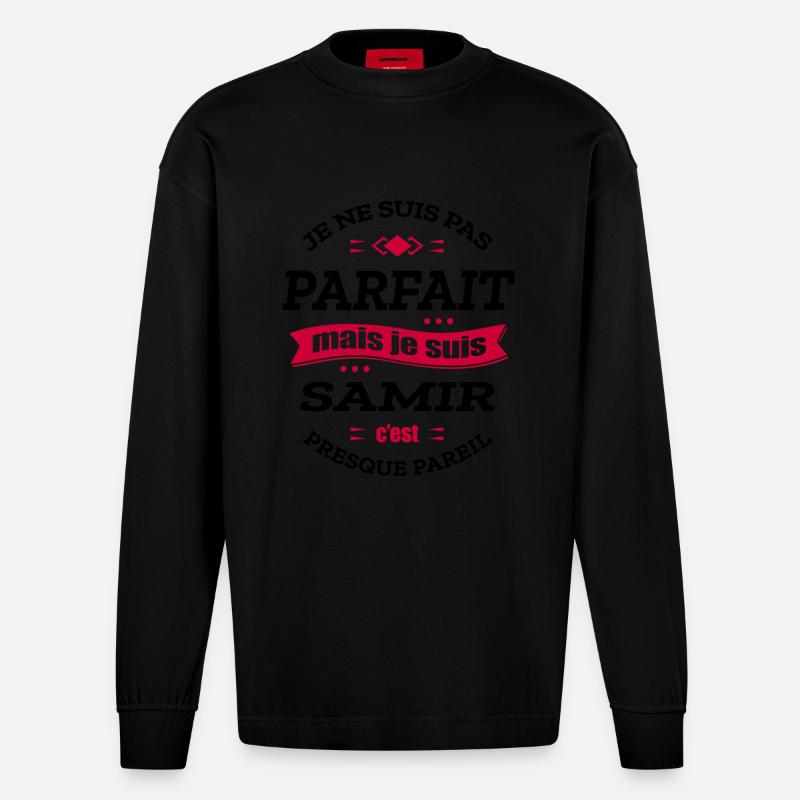 SAMIR PARFAIT - PRENOM SAMIR - Manches longues bio épais oversize fabriqué en UE - SOLID BLACK