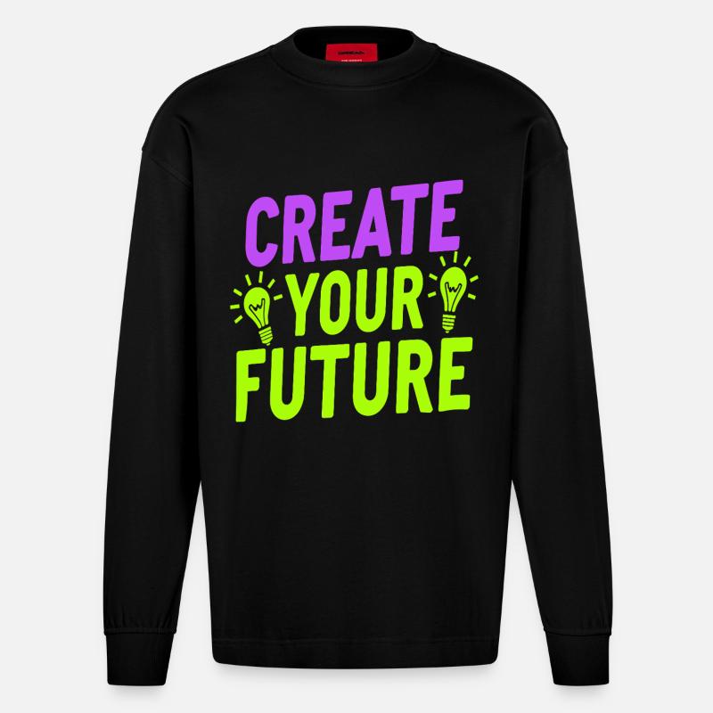 Create Your Future Glühbirne - Heavyweight Oversized Organic Langarmshirt Made in EU - SOLID BLACK
