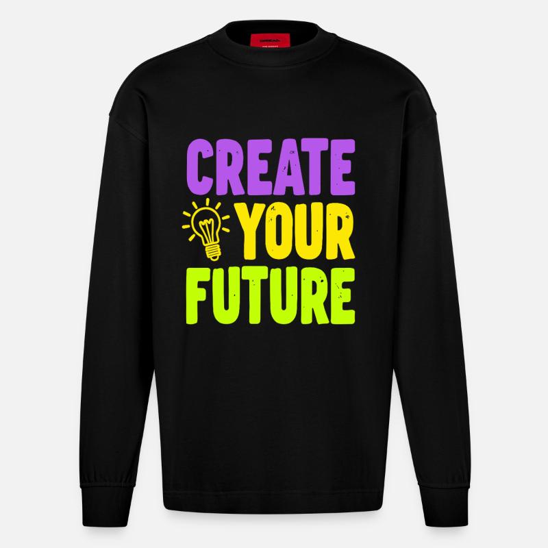 Create Your Future Glühbirne - Heavyweight Oversized Organic Langarmshirt Made in EU - SOLID BLACK