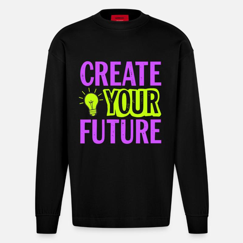 Create Your Future Light Bulb - Heavyweight Oversized Organic Longsleeve Shirt Made in EU - SOLID BLACK
