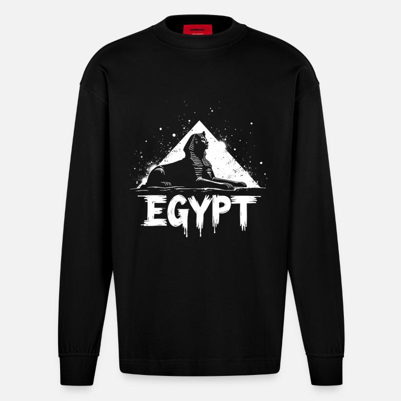 Pyramide du Sphinx d’Égypte - Manches longues bio épais oversize fabriqué en UE - SOLID BLACK