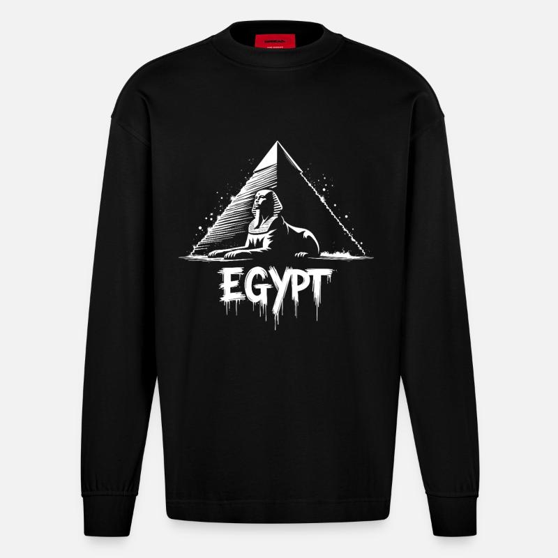 Ägypten Sphinx Pyramide - Heavyweight Oversized Organic Langarmshirt Made in EU - SOLID BLACK