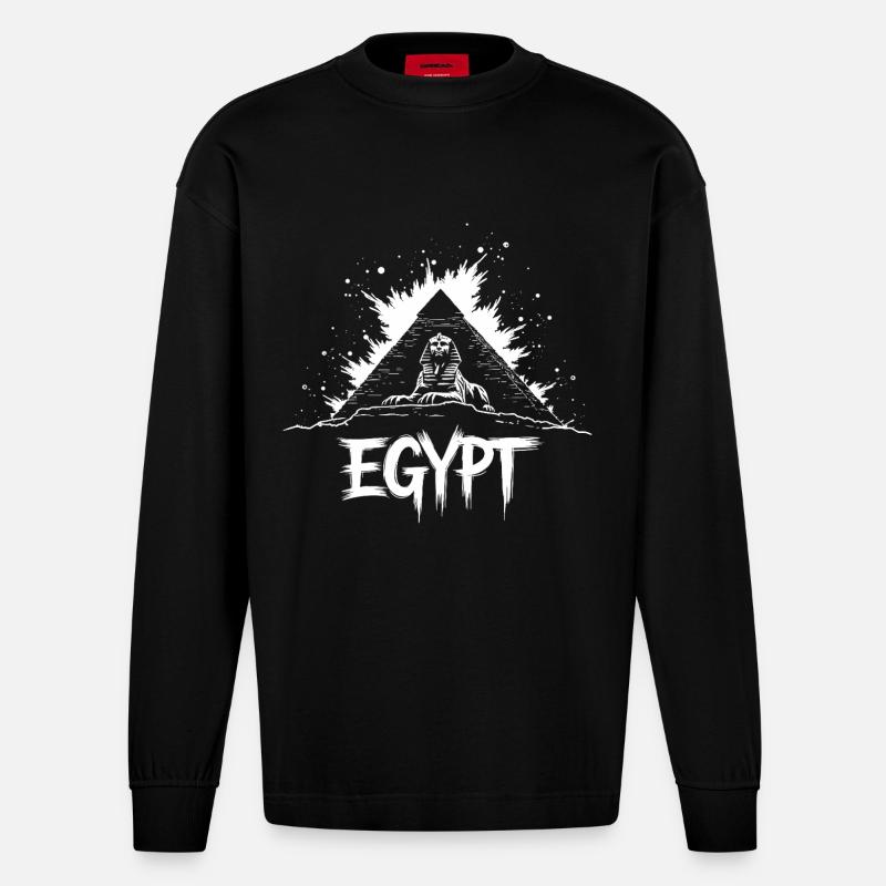 Pyramide du Sphinx d’Égypte - Manches longues bio épais oversize fabriqué en UE - SOLID BLACK