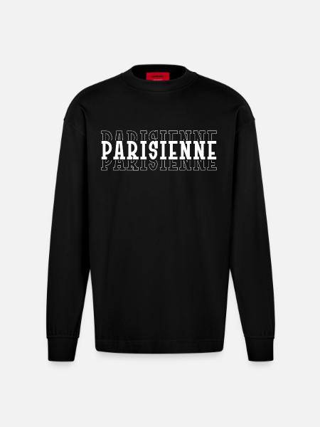 Parisienne in White Letters - Heavyweight Oversized Organic Longsleeve Shirt Made in EU - SOLID BLACK