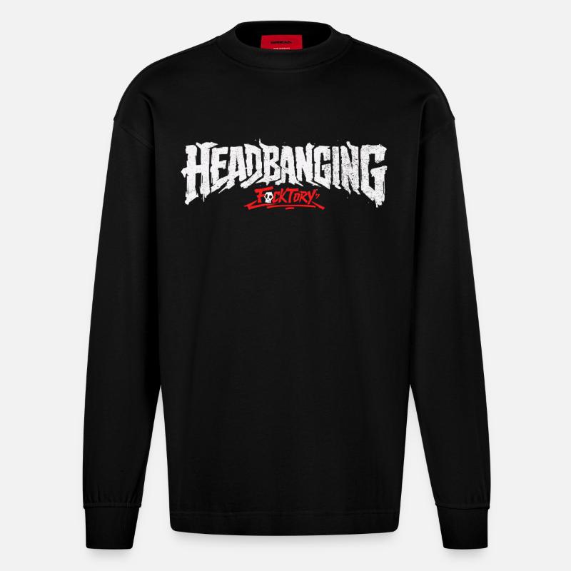 Logo de headbanging blanc - Manches longues bio épais oversize fabriqué en UE - SOLID BLACK