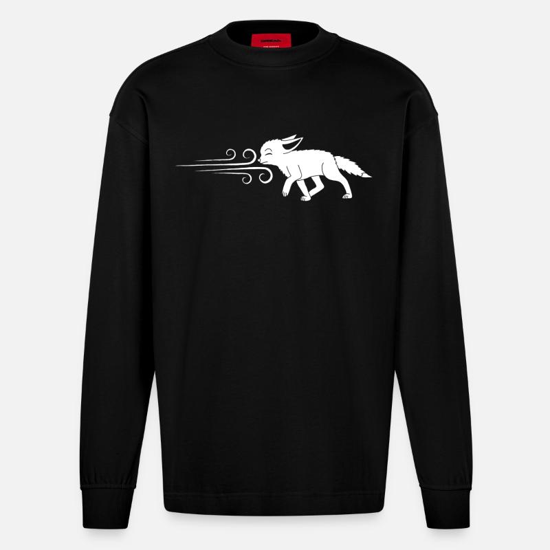 Der weiße Fuchs und der Wind - Heavyweight Oversized Organic Langarmshirt Made in EU - SOLID BLACK