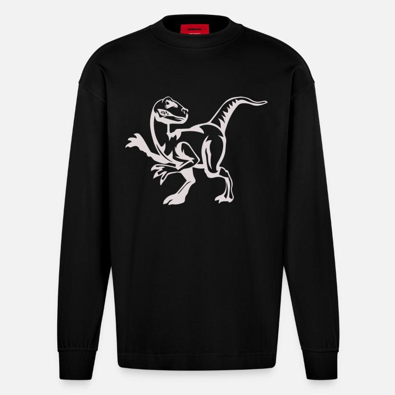 Cadeau de dinosaure Raptor - Manches longues bio épais oversize fabriqué en UE - SOLID BLACK