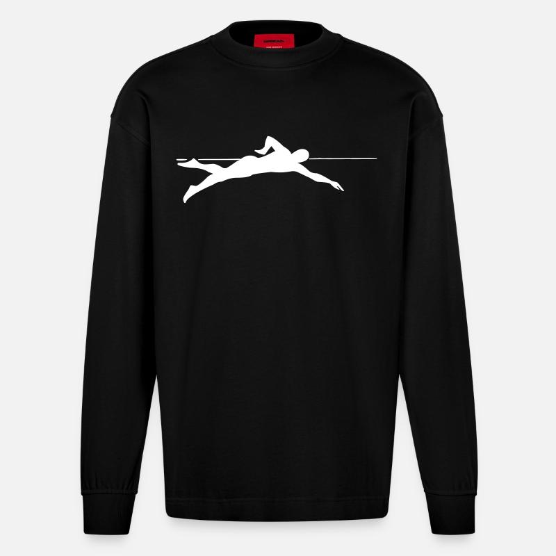 Dynamic Sprinter Line Graphics - Heavyweight Oversized Organic Longsleeve Shirt Made in EU - SOLID BLACK
