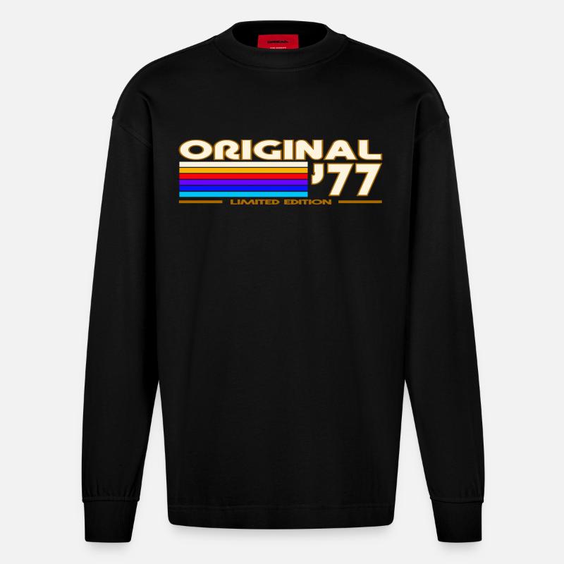 Originaler 77er Rainbow Retro - Heavyweight Oversized Organic Langarmshirt Made in EU - SOLID BLACK