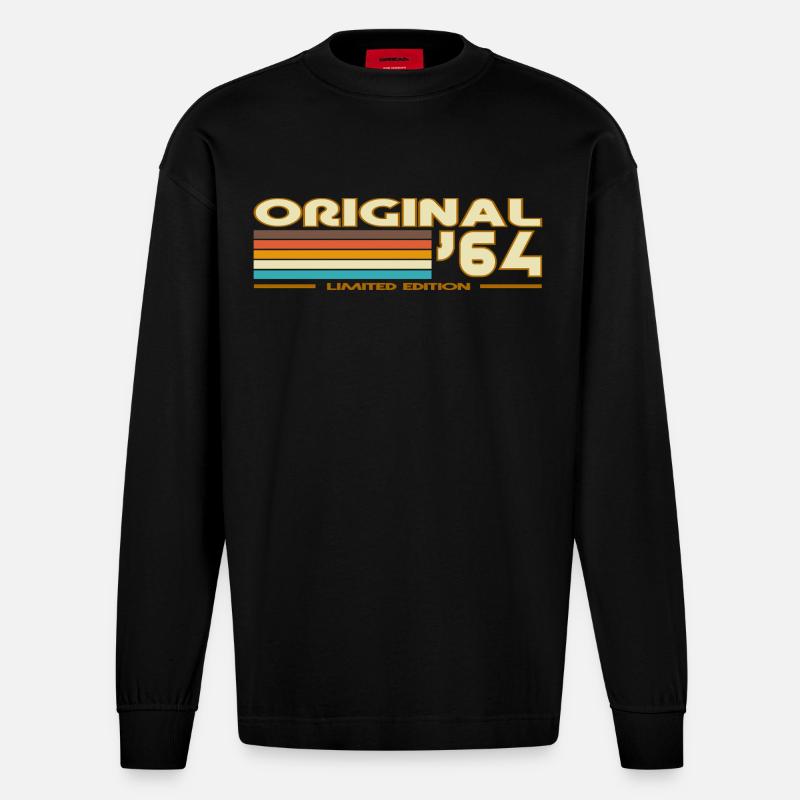 Originales 64 Retro Rainbow - Heavyweight Oversized Organic Langarmshirt Made in EU - SOLID BLACK