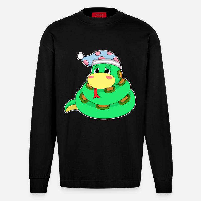 Snake Sleeping Nightcap - Heavyweight Oversized Organic Longsleeve Shirt Made in EU - SOLID BLACK