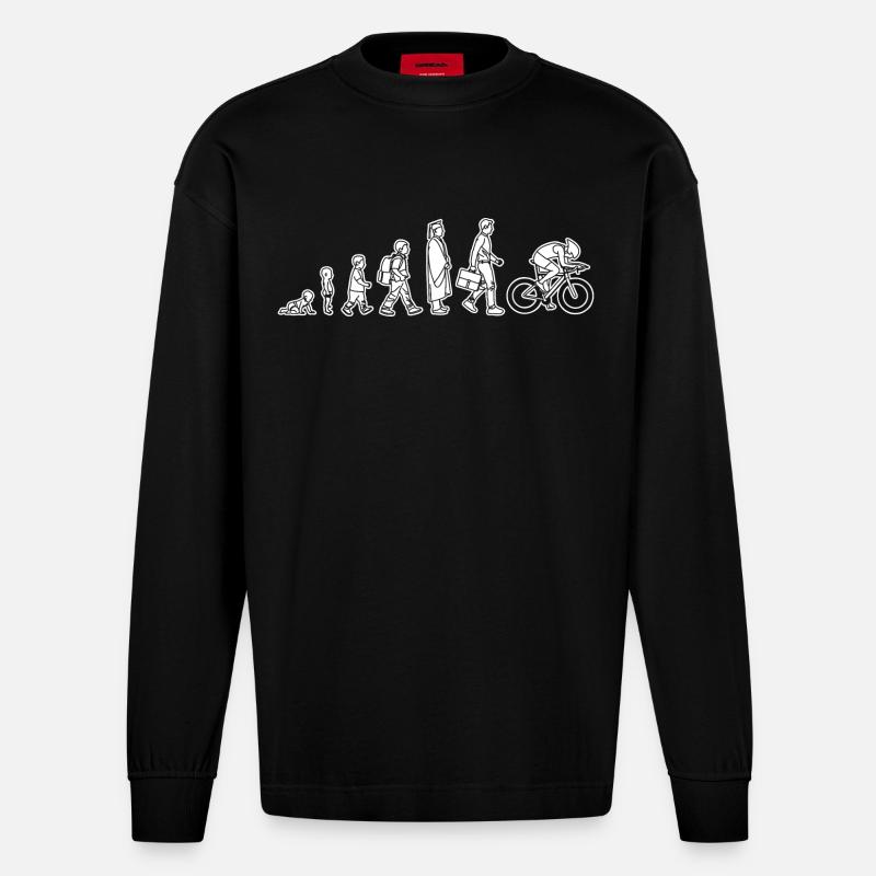 Evolution eines Radfahrers - Heavyweight Oversized Organic Langarmshirt Made in EU - SOLID BLACK