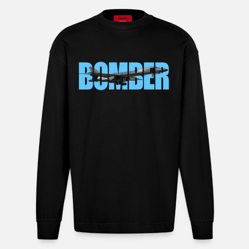 Bomber B-1B Lancer - Heavyweight Oversized Organic Langarmshirt Made in EU - SOLID BLACK