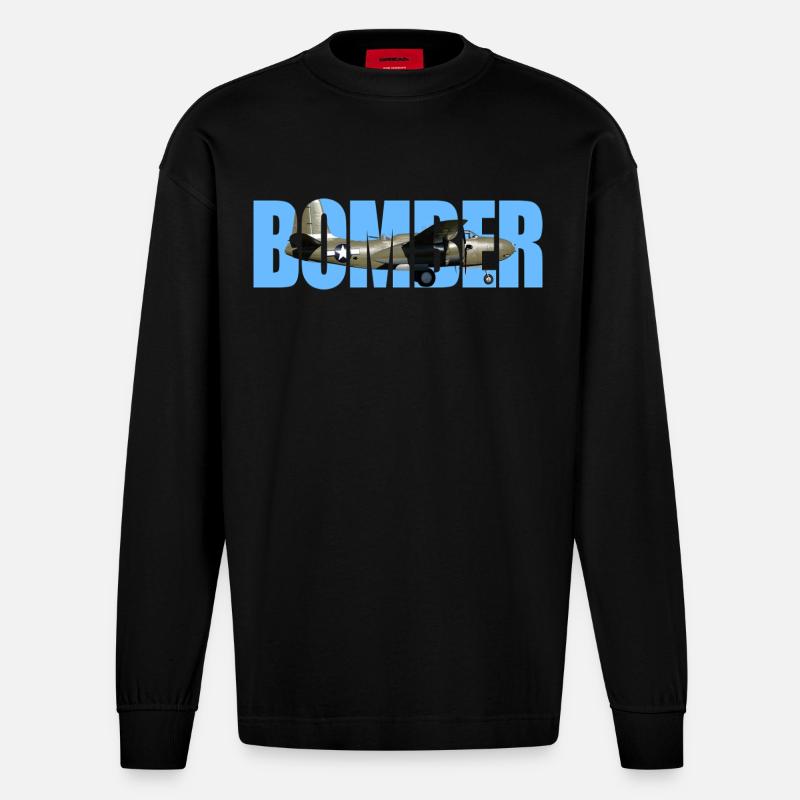 Bomber A-20 Havoc - Heavyweight Oversized Organic Langarmshirt Made in EU - SOLID BLACK
