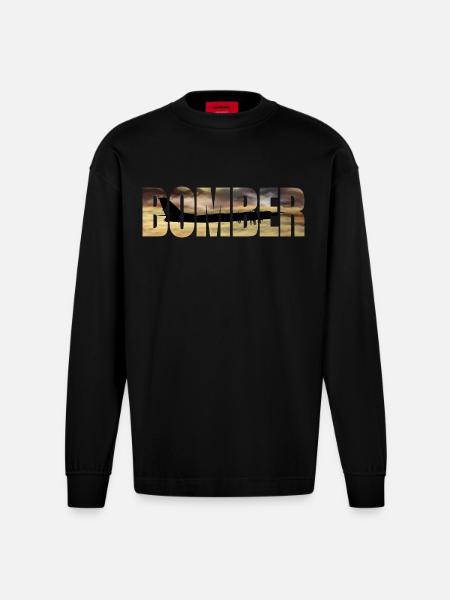 Bomber Tu-95 - Heavyweight Oversized Organic Longsleeve Shirt Made in EU - SOLID BLACK