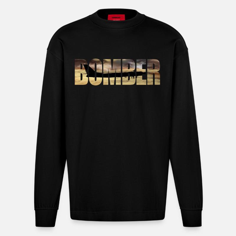 Bomber Tu-95 - Heavyweight Oversized Organic Longsleeve Shirt Made in EU - SOLID BLACK