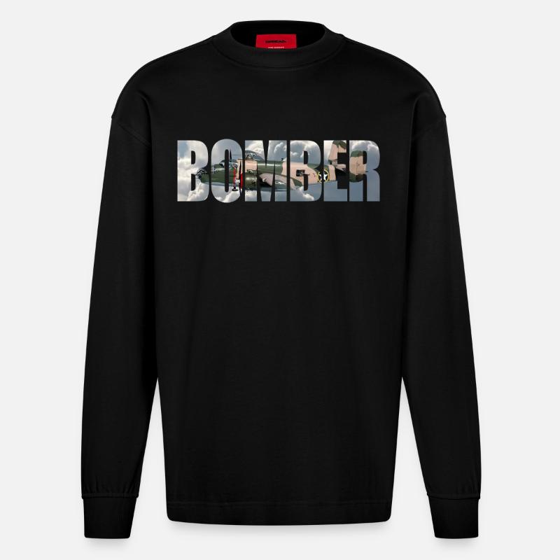 Bomber B-25 Mitchell - Heavyweight Oversized Organic Langarmshirt Made in EU - SOLID BLACK