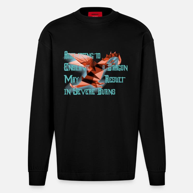Freundlicher Drache - Heavyweight Oversized Organic Langarmshirt Made in EU - SOLID BLACK