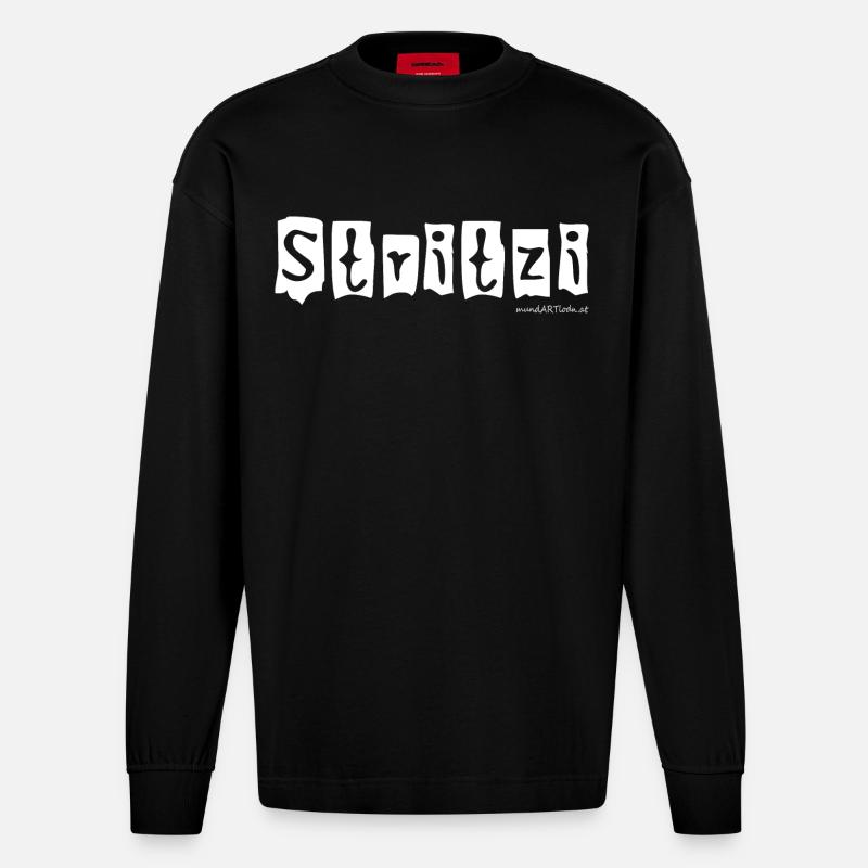Stritzi - Strolch, cheeky, Austrian dialect - Heavyweight Oversized Organic Longsleeve Shirt Made in EU - SOLID BLACK