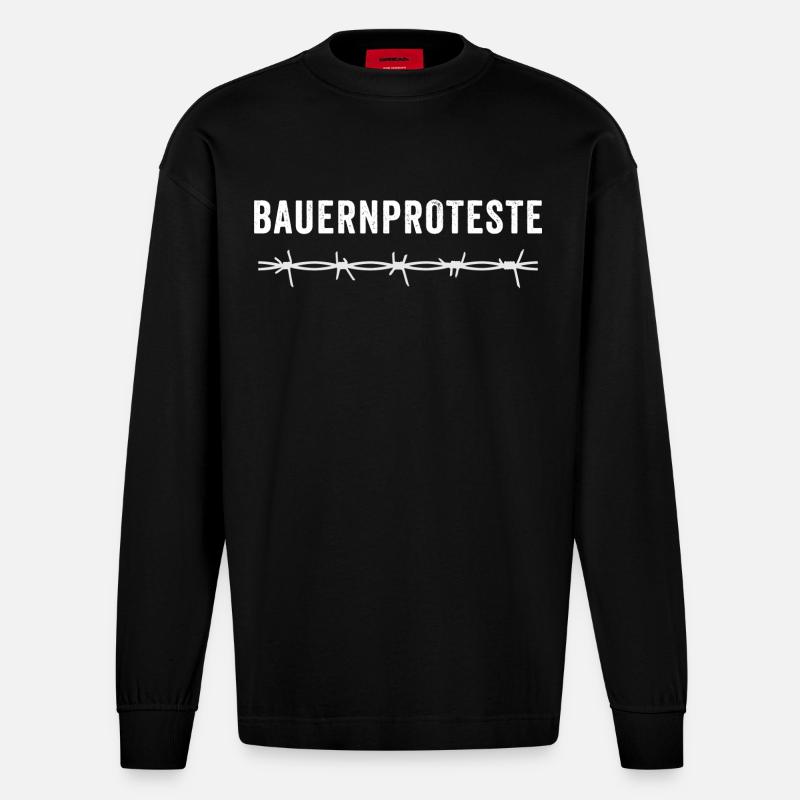 BAUERNPROTESTE - Heavyweight Oversized Organic Langarmshirt Made in EU - SOLID BLACK