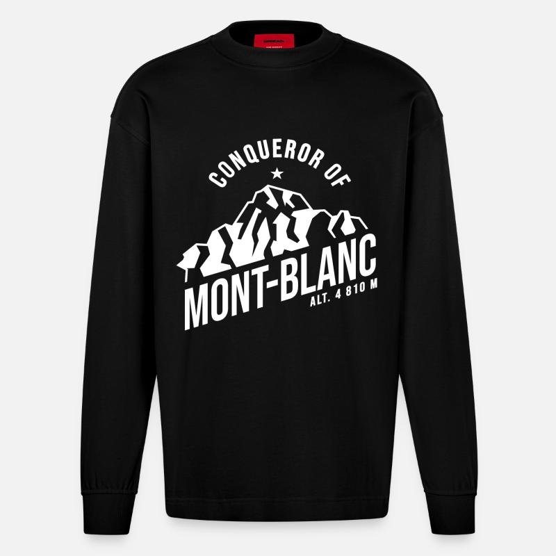 conquérant du Mont Blanc - Manches longues bio épais oversize fabriqué en UE - SOLID BLACK