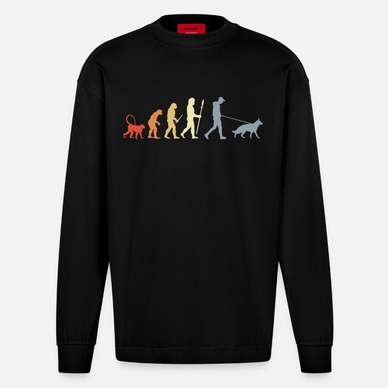German Shepherd Owner Evolution - Heavyweight Oversized Organic Longsleeve Shirt Made in EU - SOLID BLACK