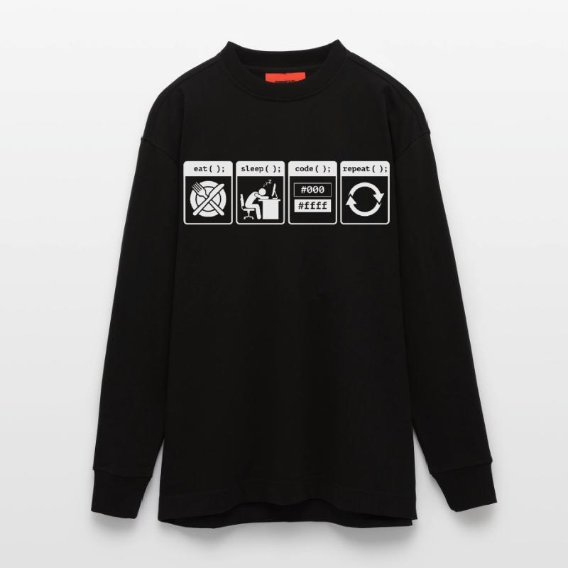 Eat Sleep Code Repeat – Coder Workflow Design Heavyweight Oversized Organic Langarmshirt Made in EU