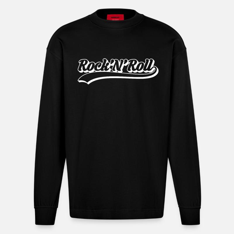 Rock 'N' Roll Retro Script - Heavyweight Oversized Organic Longsleeve Shirt Made in EU - SOLID BLACK