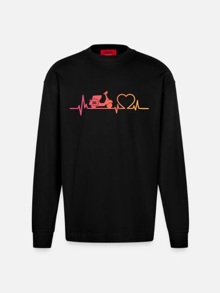 Sunset Motor Heartbeat Scooter - Heavyweight Oversized Organic Longsleeve Shirt Made in EU - SOLID BLACK