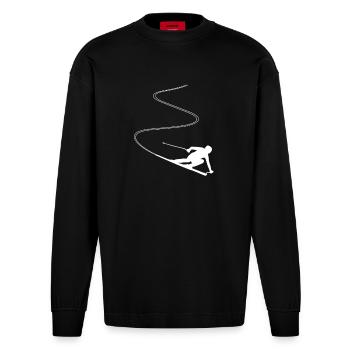 Skifahrer Skifahren Wintersport - Heavyweight Oversized Organic Langarmshirt Made in EU - SOLID BLACK - Vorne