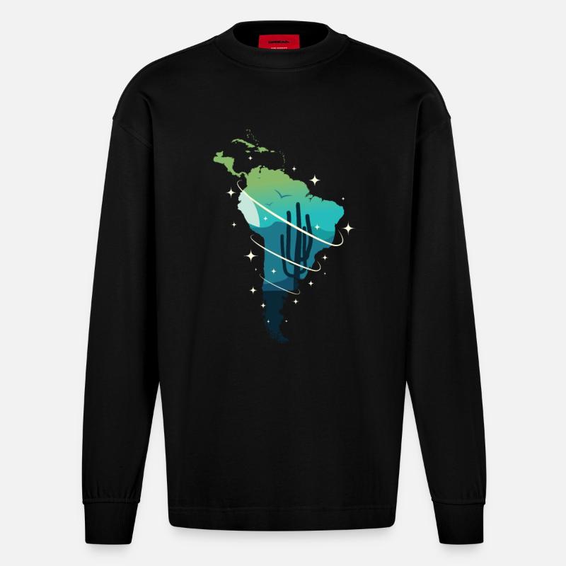 Südamerika - Heavyweight Oversized Organic Langarmshirt Made in EU - SOLID BLACK