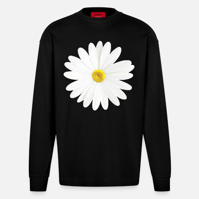 Daisy fleur blanche nature cadeau - Manches longues bio épais oversize fabriqué en UE - SOLID BLACK