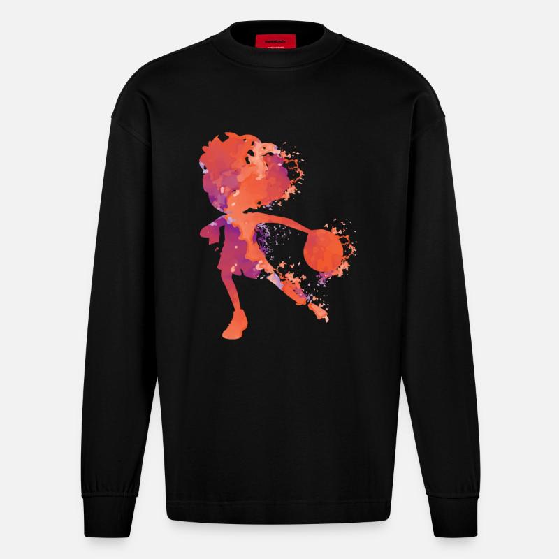 Handball Splash - Heavyweight Oversized Organic Langarmshirt Made in EU - SOLID BLACK