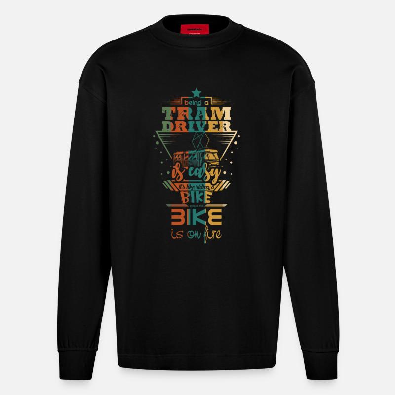 Tramfahrer Spruch - Heavyweight Oversized Organic Langarmshirt Made in EU - SOLID BLACK