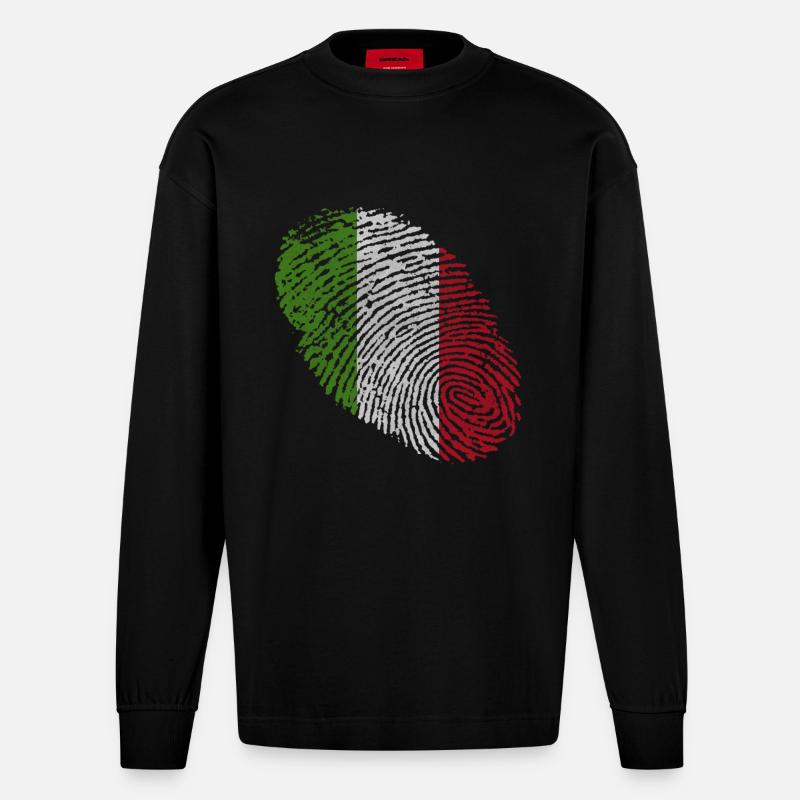 Empreinte digitale de l'Italie - Manches longues bio épais oversize fabriqué en UE - SOLID BLACK