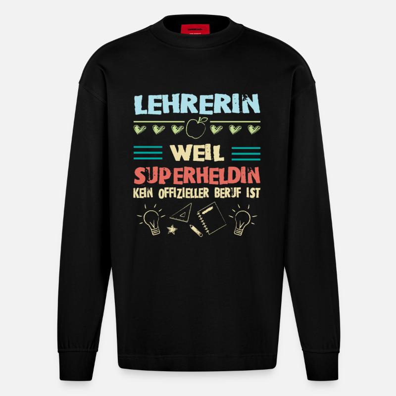 Lehrerin - Heavyweight Oversized Organic Langarmshirt Made in EU - SOLID BLACK