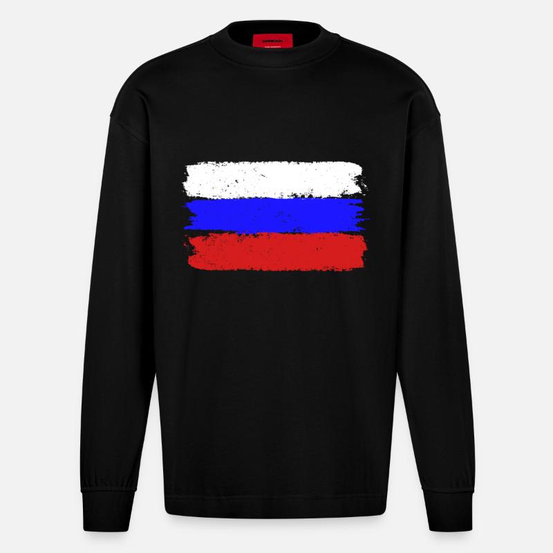 Russland Flagge - Heavyweight Oversized Organic Langarmshirt Made in EU - SOLID BLACK
