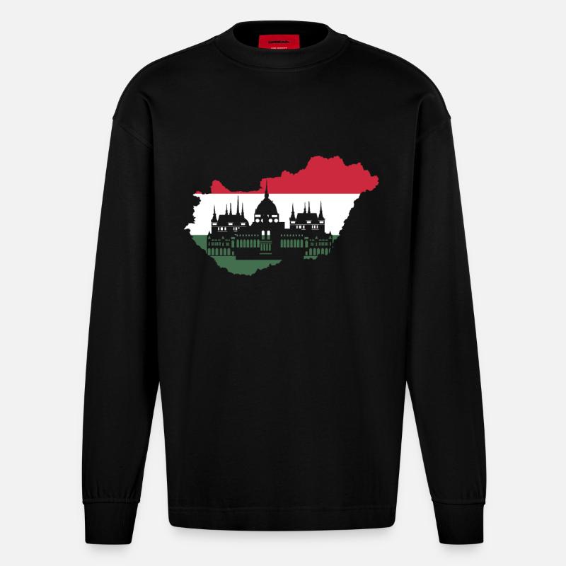 Ungarn Budapest - Heavyweight Oversized Organic Langarmshirt Made in EU - SOLID BLACK