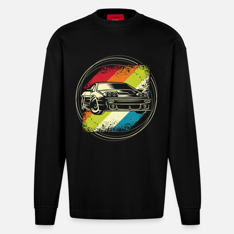 Rallye auto retro - Heavyweight Oversized Organic Langarmshirt Made in EU - SOLID BLACK