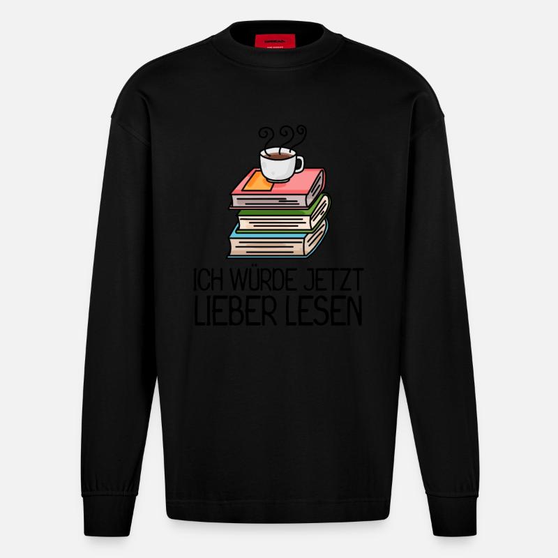 Kaffee Buch lesen - Heavyweight Oversized Organic Langarmshirt Made in EU - SOLID BLACK